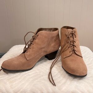 Michelle D Tan Suede Lace-Up Ankle Booties